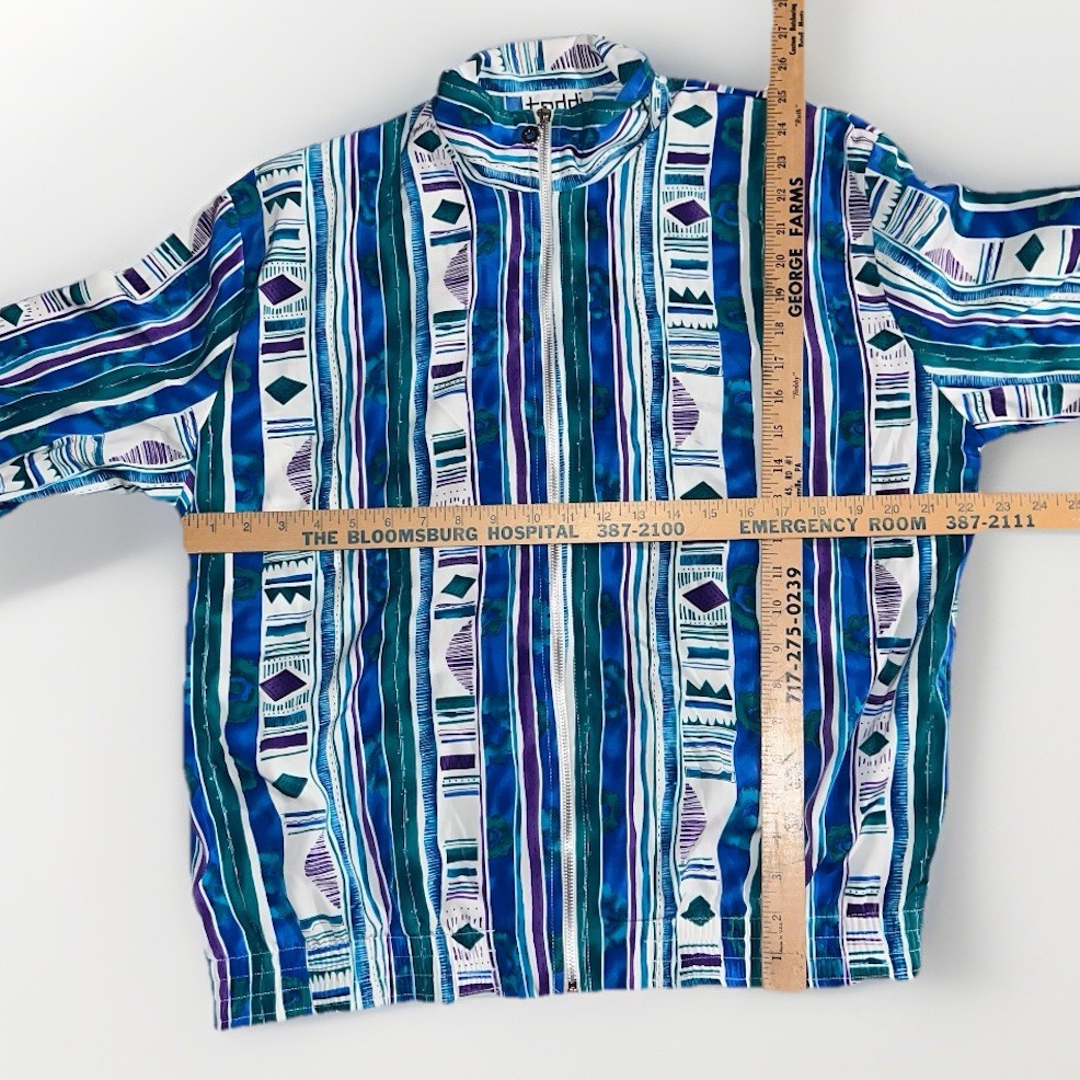 VTG 80s 90s Teddi Retro Colorful All Over Print Womens L Jacket Shoulder Pads