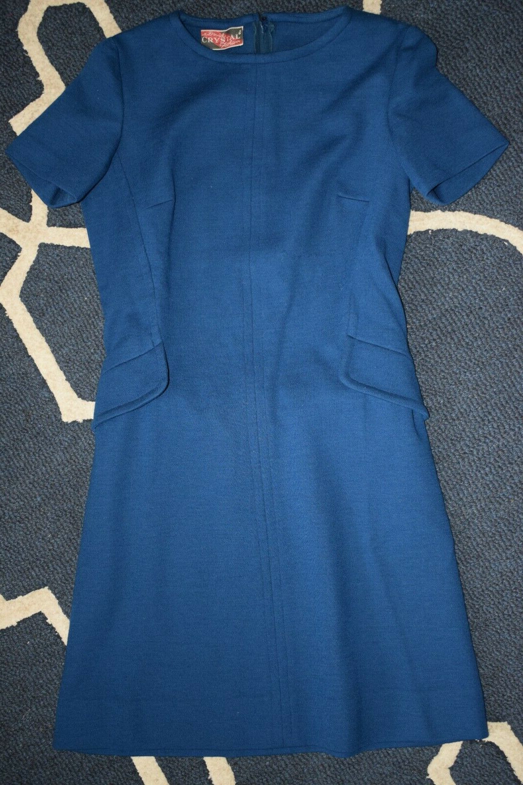 Vintage 60s David Crystal Wool Dress Jumper Blue Bust: 33″ Waist: 30″ Lot P