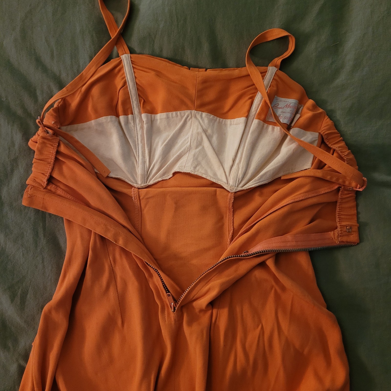 Vintage 1950s Rose Marie Reid Draped Sheath Swimsuit Orange Bow Pinup S M