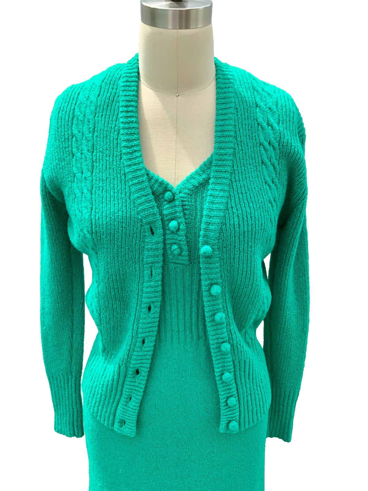 Authentic VTG 70s Jon-Michel Knit Maxi Sweater Dress & Sweater Green S