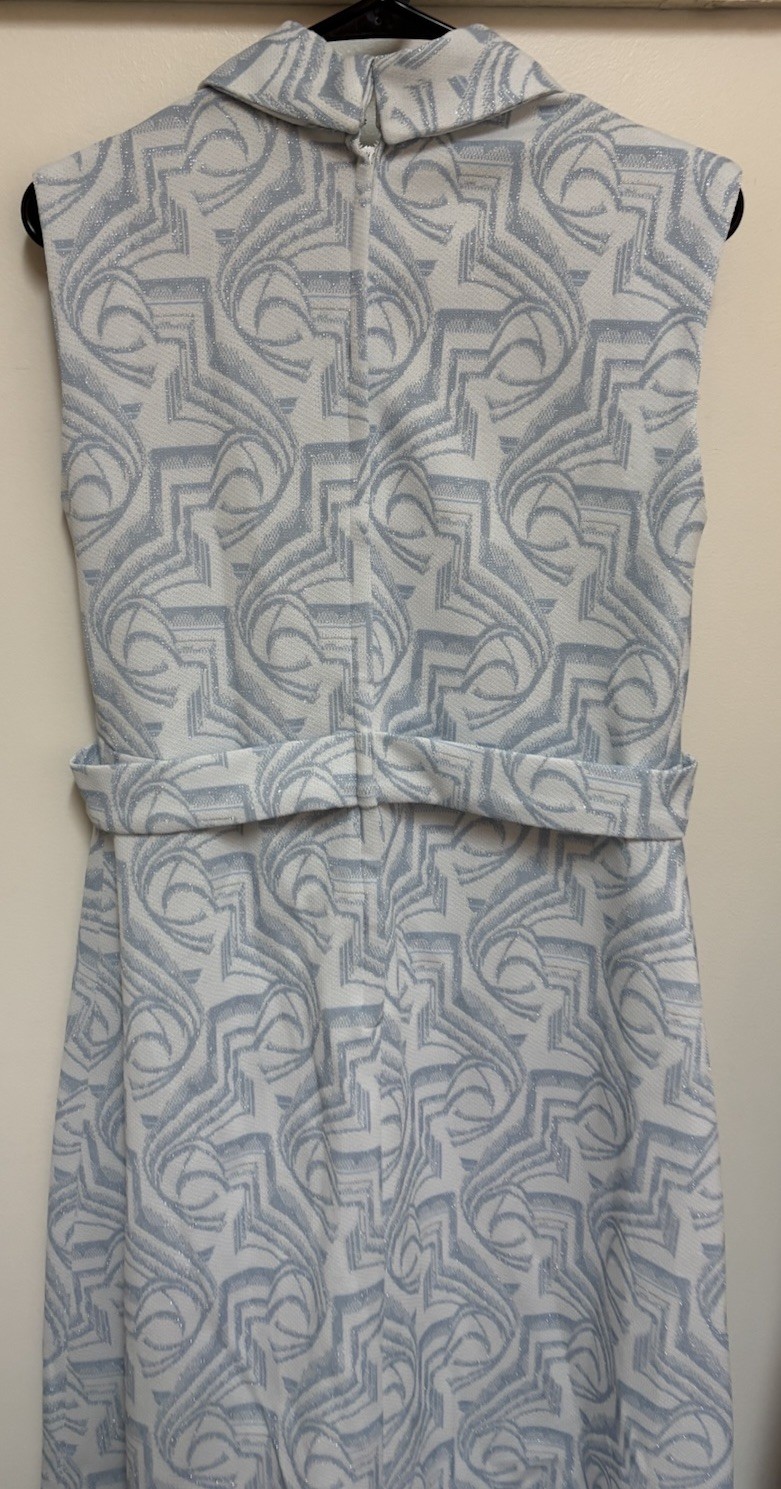 Vtg 60s 70s Mod Blue Silver Metallic Lounging Maxi Dress Hostess Dressing Gown 6