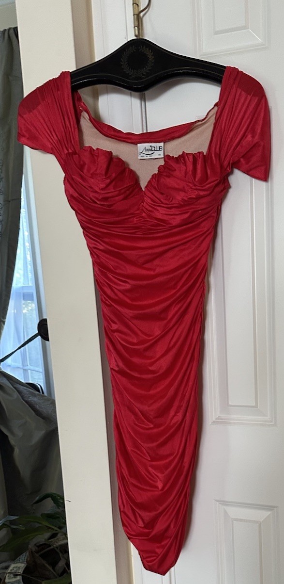 Vintage La Perla Anna Club Wiggle Va Voom Ruched Red Dress Bra Bodice Sz 46 Wow