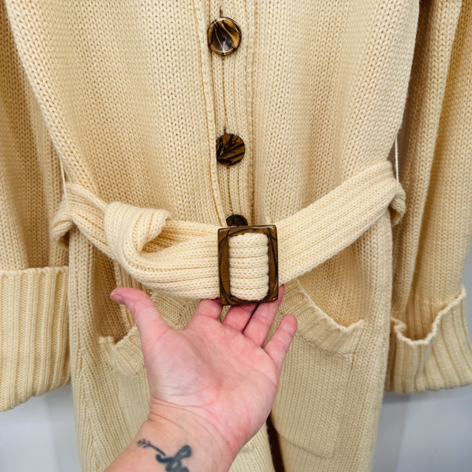 Maurada Cardigan Bishop Sleeve Old Money Grannycore Large Wool Blend Vintage 70s