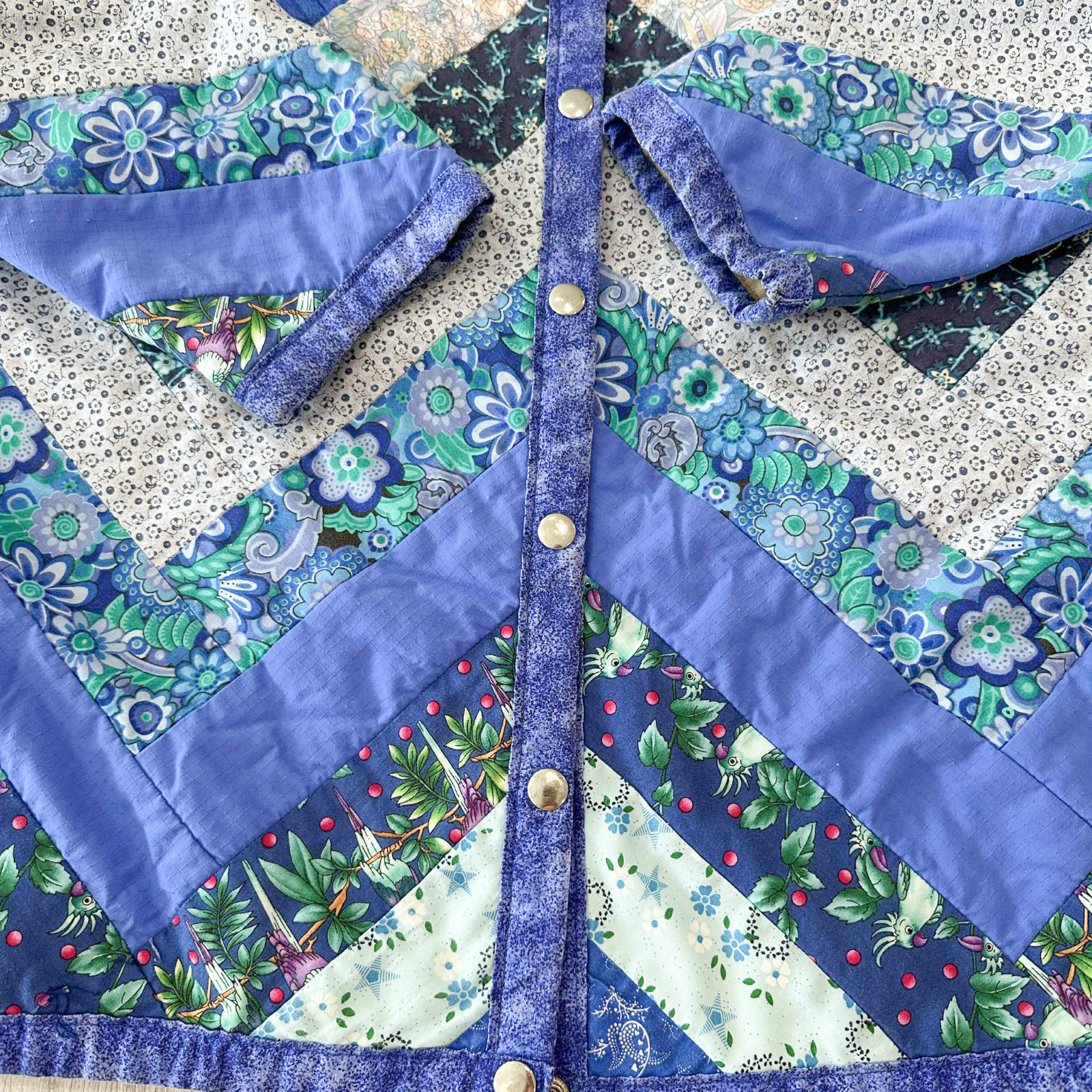Vintage Patchwork Quilted Blue Shabby Chic Floral Granny Core Jacket Coat