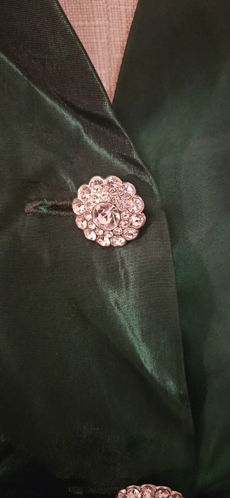 Vintage 1980s Green Formal Top With Rhinestone Buttons Mkd Sz 8 As Pictured