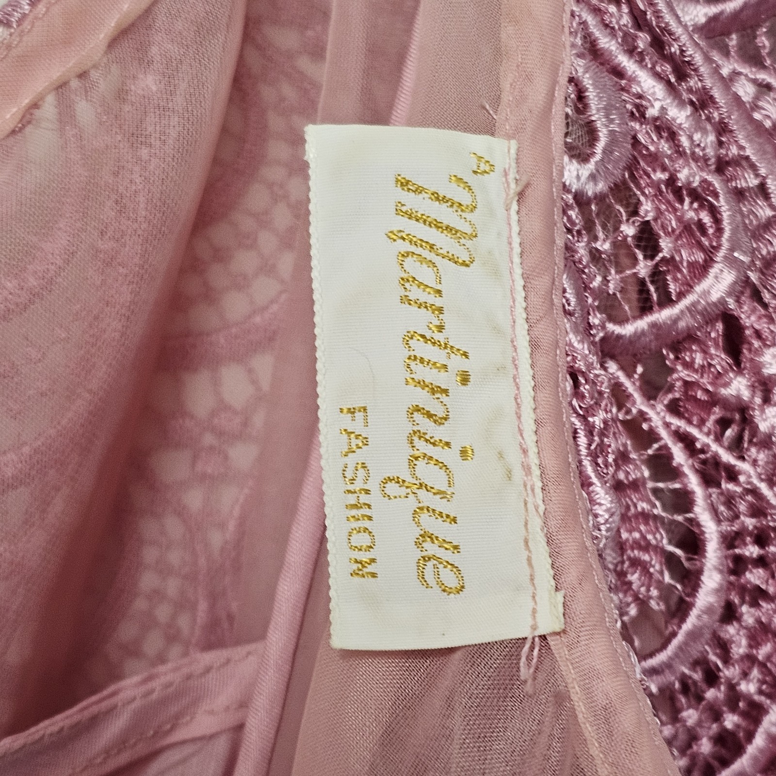 Vtg 70s Pink Lace Overlay Dress ILGWU Union Slip Formal Romantic Chiffon Overlay