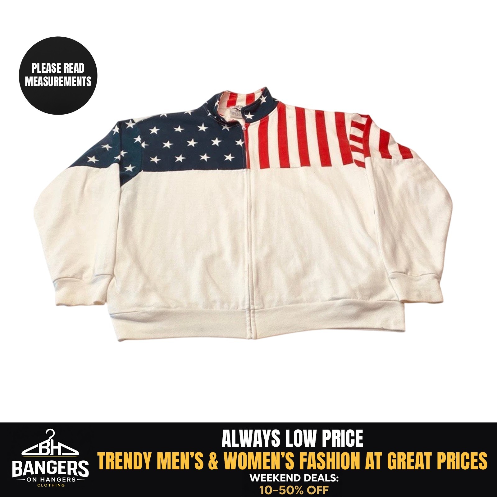 Vtg ESY Surf Co. USA Flag Full Zip Fleece Jacket Patriotic Stars Stripes XL