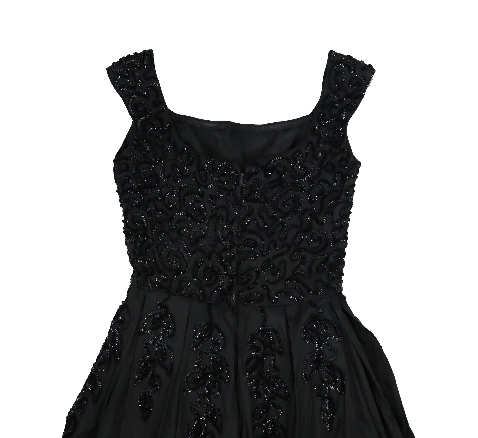 Vintage 50s EMMA DOMB USA Women’s XS 2 Black Taffeta Sequin Midi Party Dress