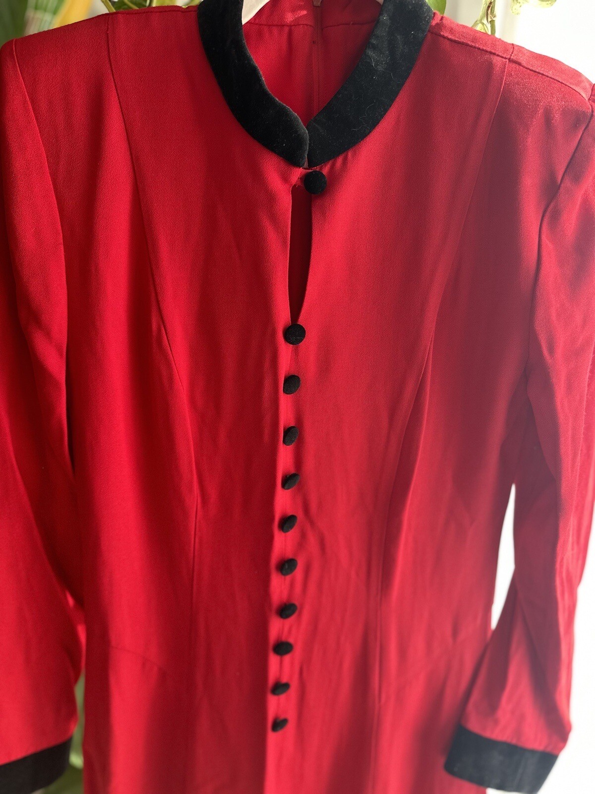 Vintage Julian Taylor Red Maxi Dress With Velvet Cuffs And Collar