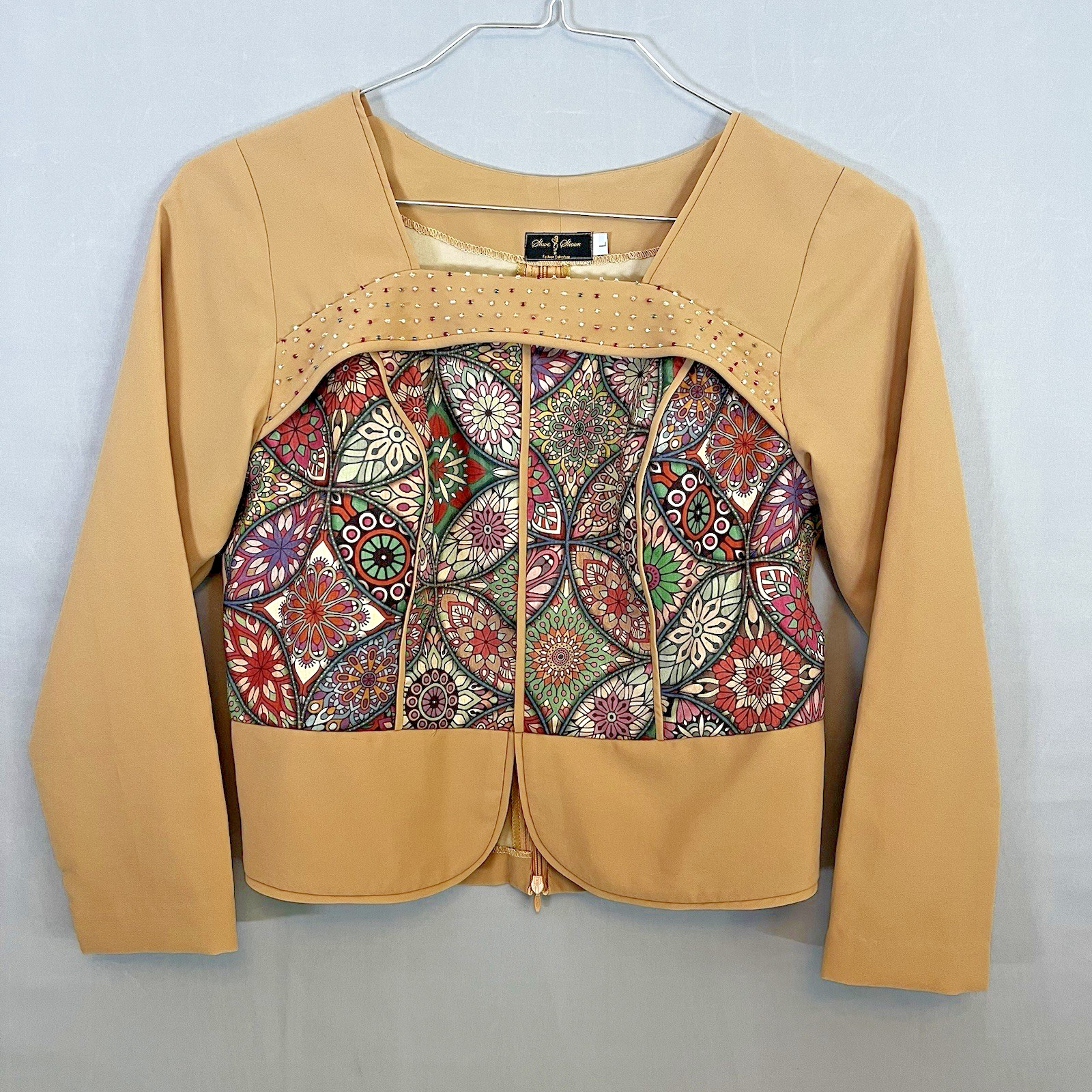 Vintage Colorful 80’s Silk Colorful Geometric Womens Size L Button Blouse Crop