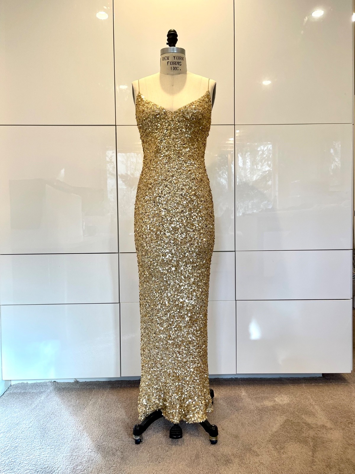 Vintage Gold Sequin, Formal Or Prom, Slip Dress. Size 6. Silk Bias Cut.