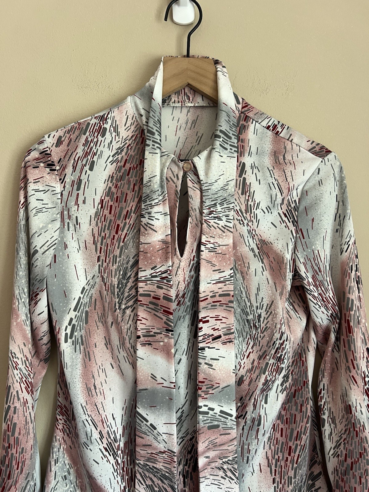 Vintage Blouse Top Shirt Disco 70s Tie Long Sleeve Button Up Size 8 10 Medium
