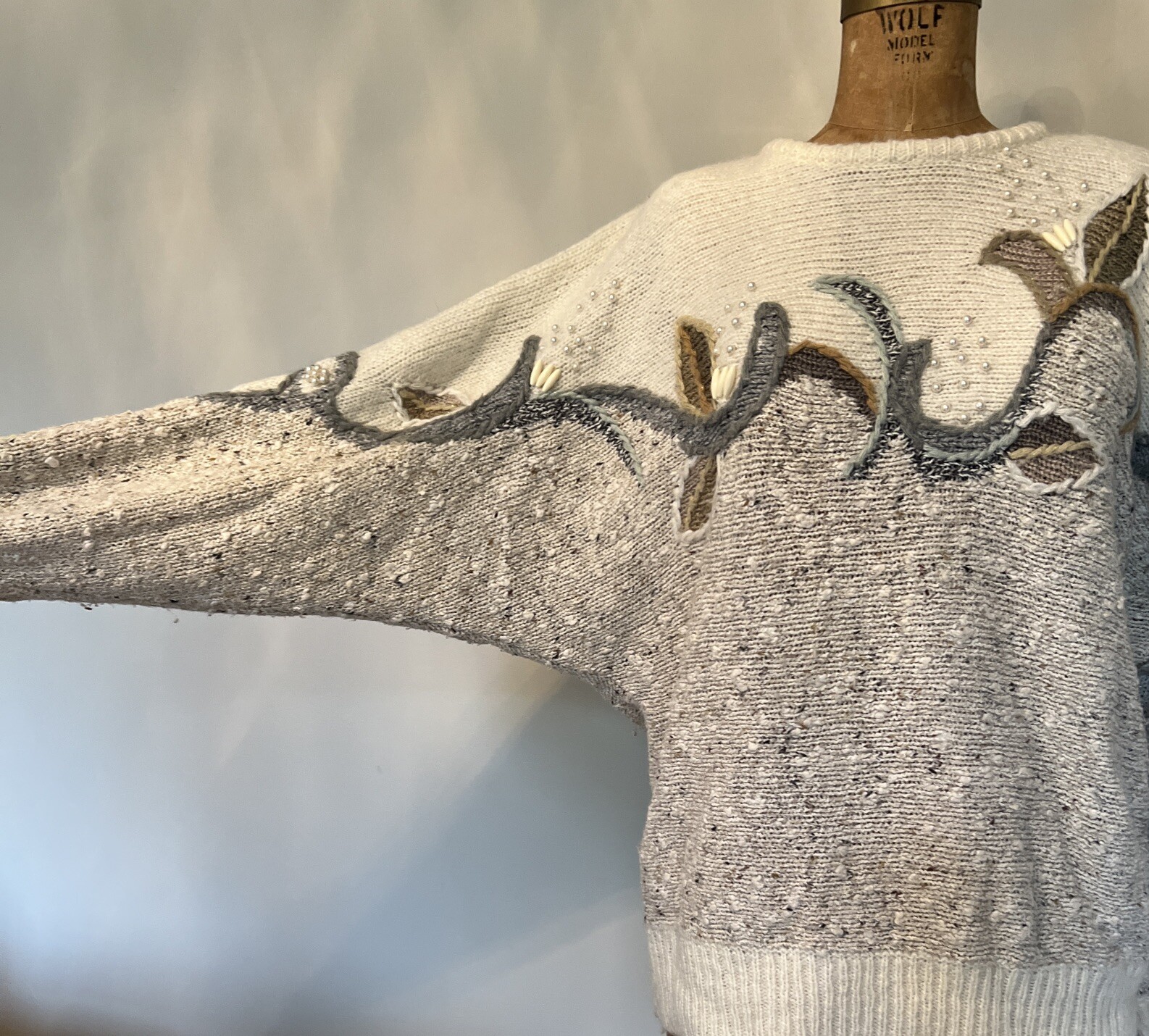 Vintage 1980’s 20ans Marie Kim Sweater Cottage Coastal Grandma Beaded L-XL