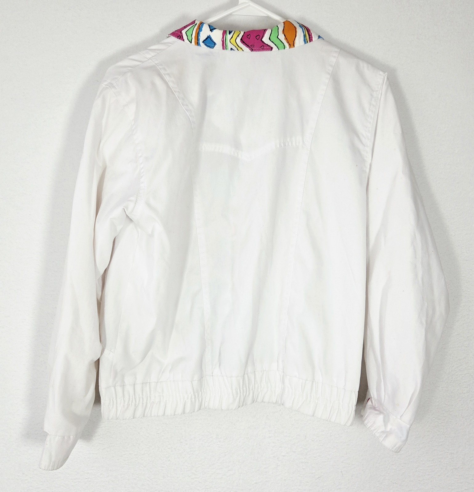 VTG 80’s Current Seen White Windbreaker Jacket Geometric Collar Women 14 Retro