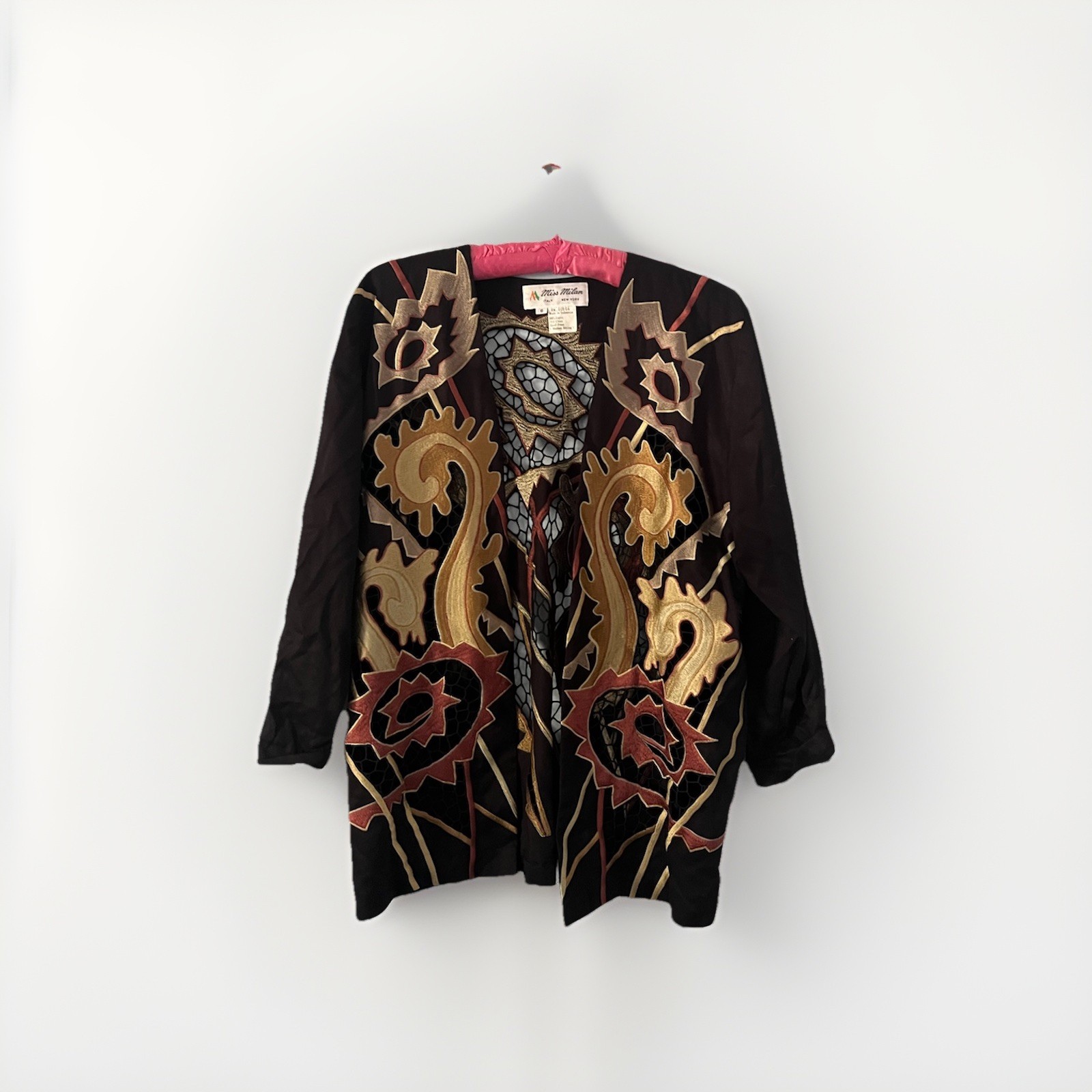 Vtg Womens Blazer 6 Multicolor Cutwork Rayon Art To Wear 60s Boho Medium Kimono