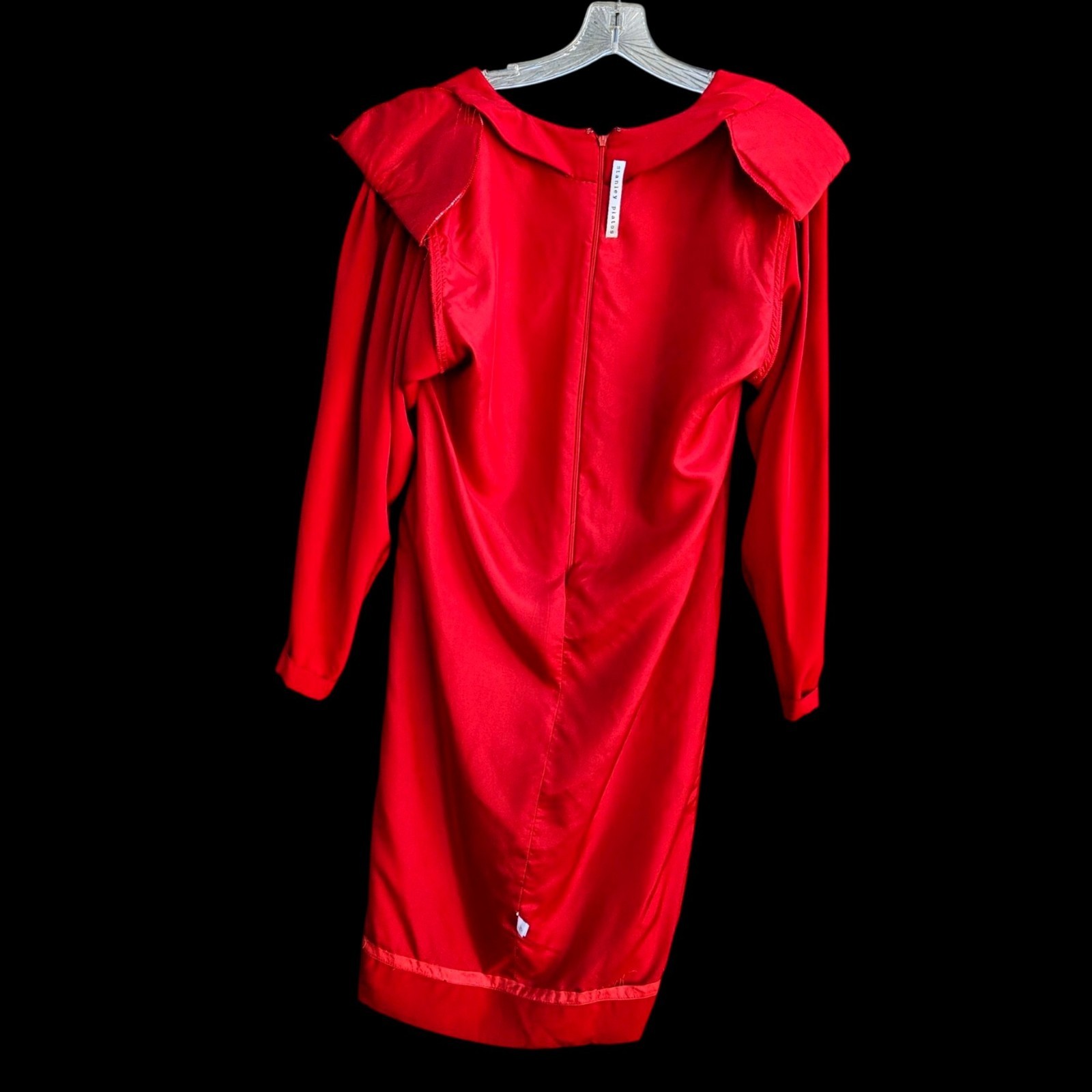 Vintage Stanley Platos Red Couture Silk Dress Pockets Flower Detail Size 10