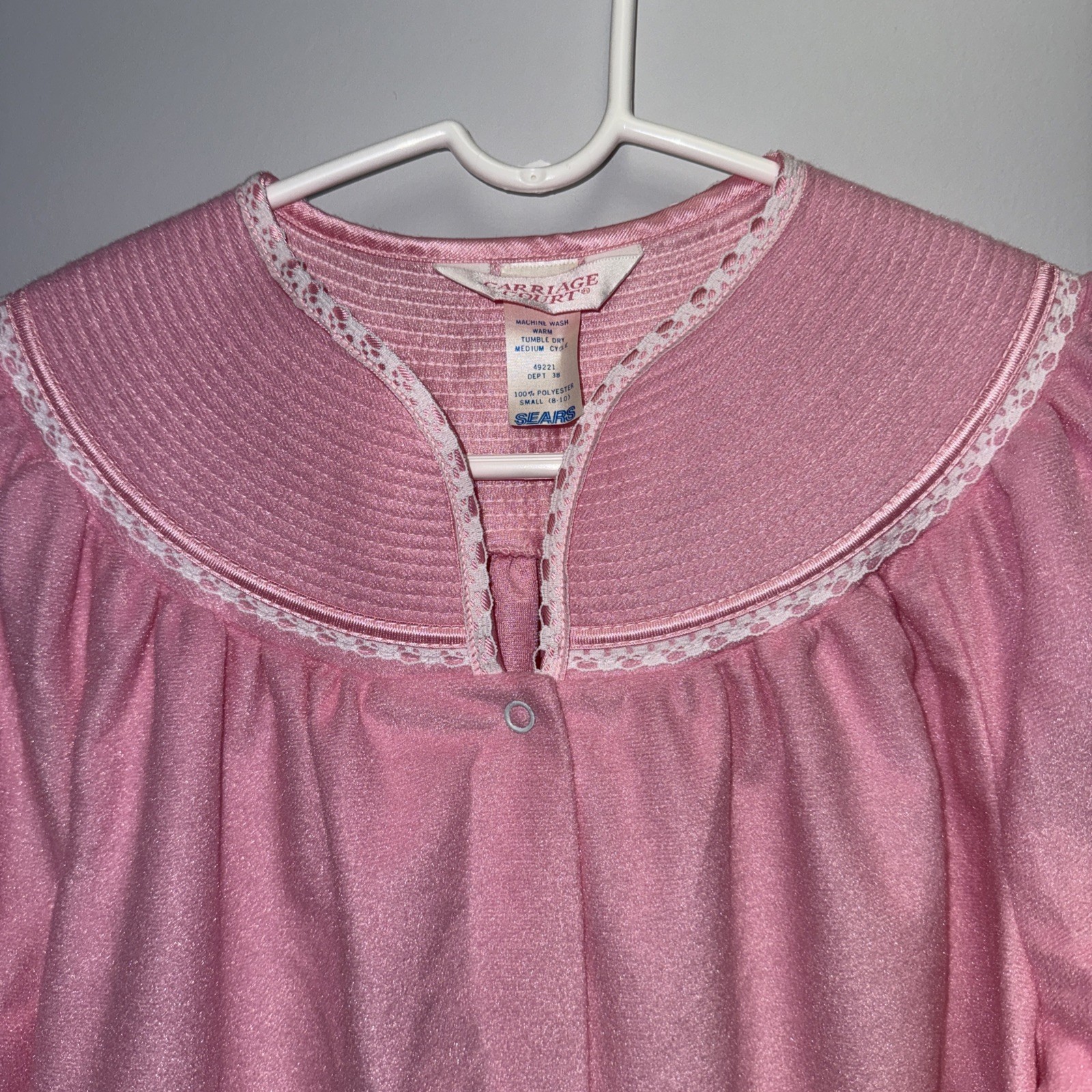 Vintage Sears Carriage Court Pink House Coat Robe Snap Front Fleece Small (8-10)