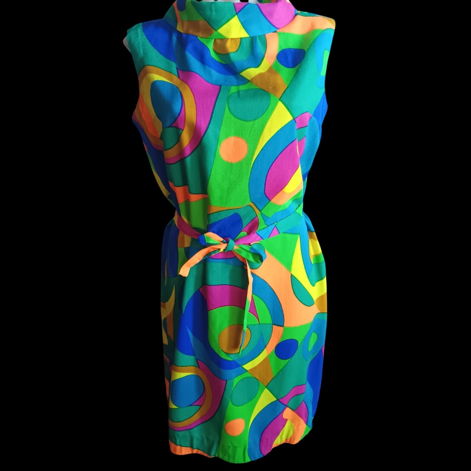 Vintage Women’s Dress 12 1960s Psychedelic Mod Shift Kabuki Shift Japan Rare
