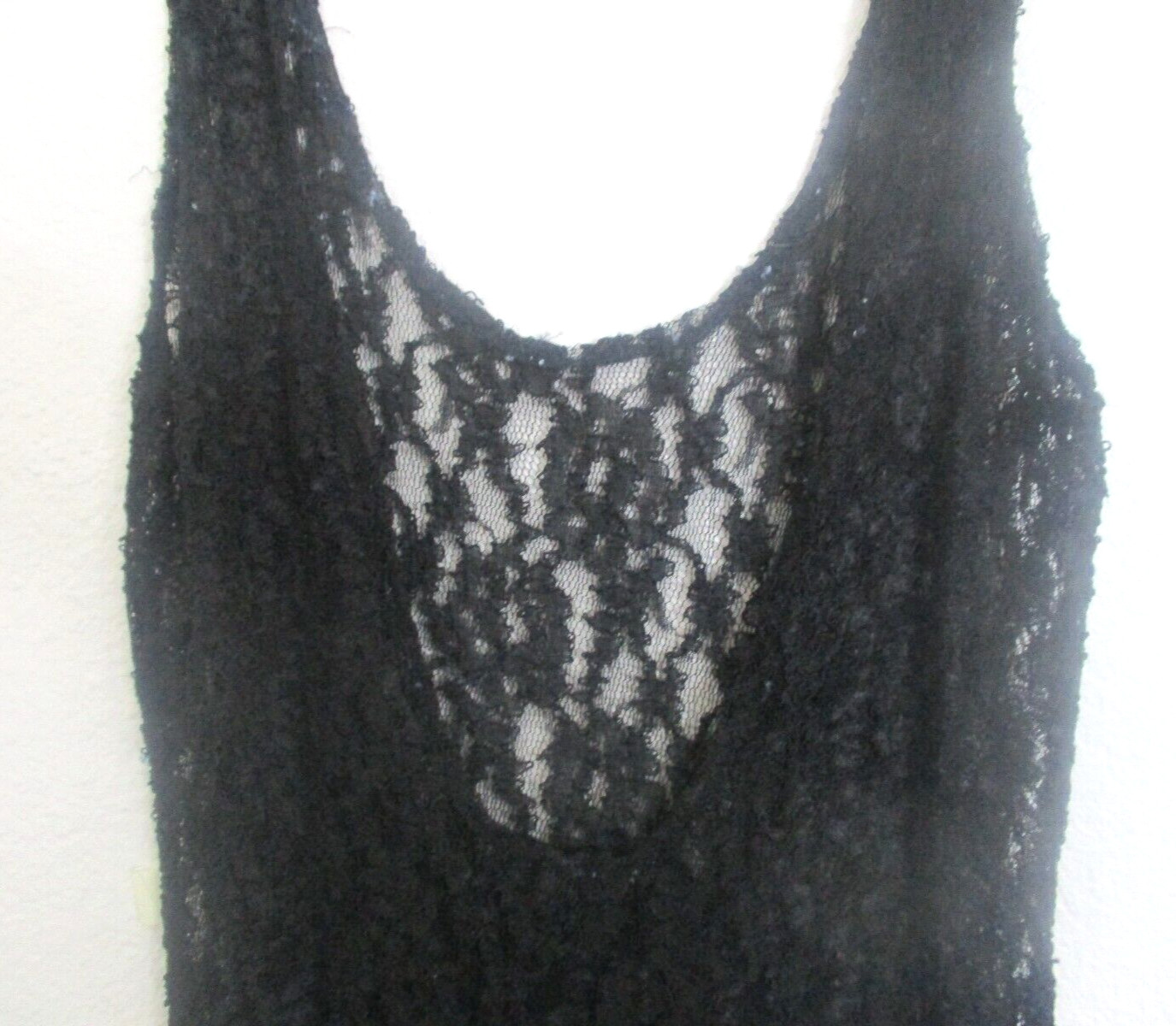 Vintage Black Sheath Style Dress Lace & Net Side Split Size M