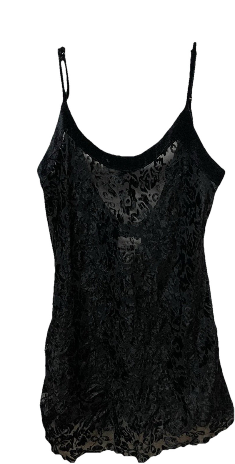 VTG Victoria’s Secret Fairy Grunge Black Velvet Mesh Floral Cami Tank Top SZ LG