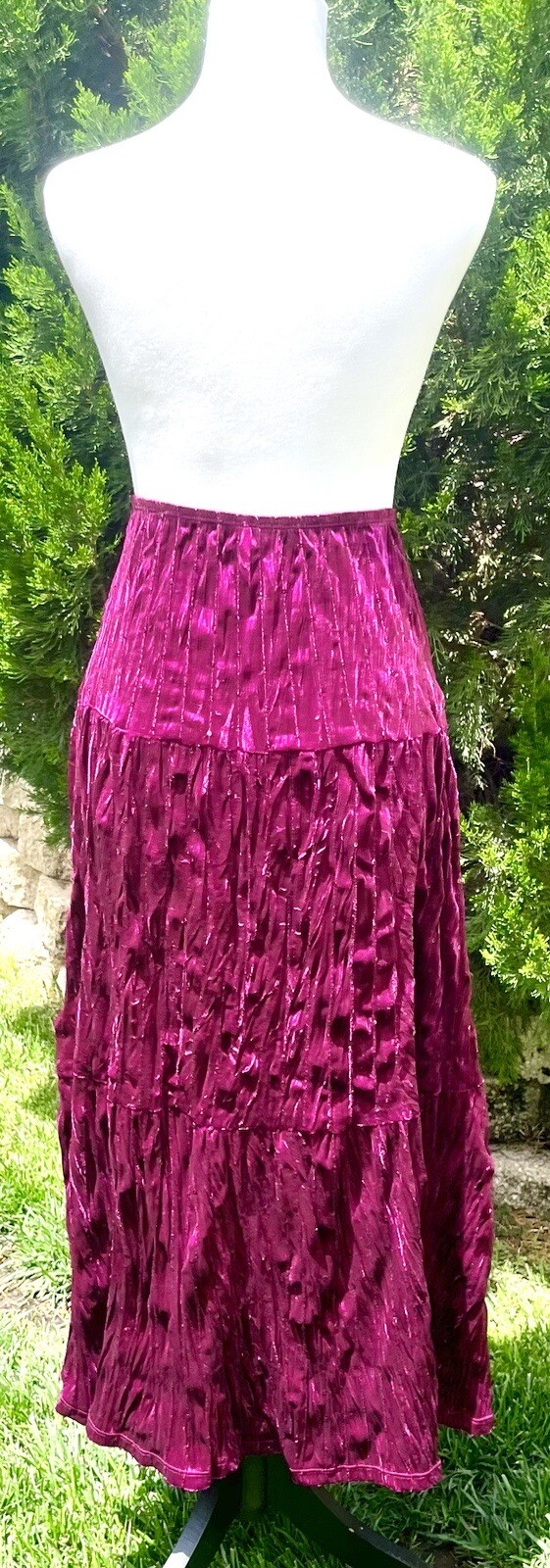 Skirt Pink Fushia Size:XL Bohemian Gypsy Maxi Sequin Pleats Wide Waist Marisol