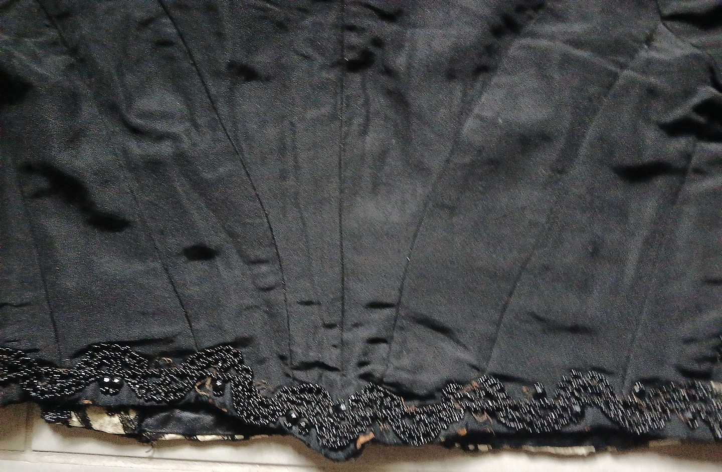 ANTIQUE VICTORIAN BLOUSE JACKET HANDMADE LACE BEAD HIGH NECK METAL TOP HOOKS BLK