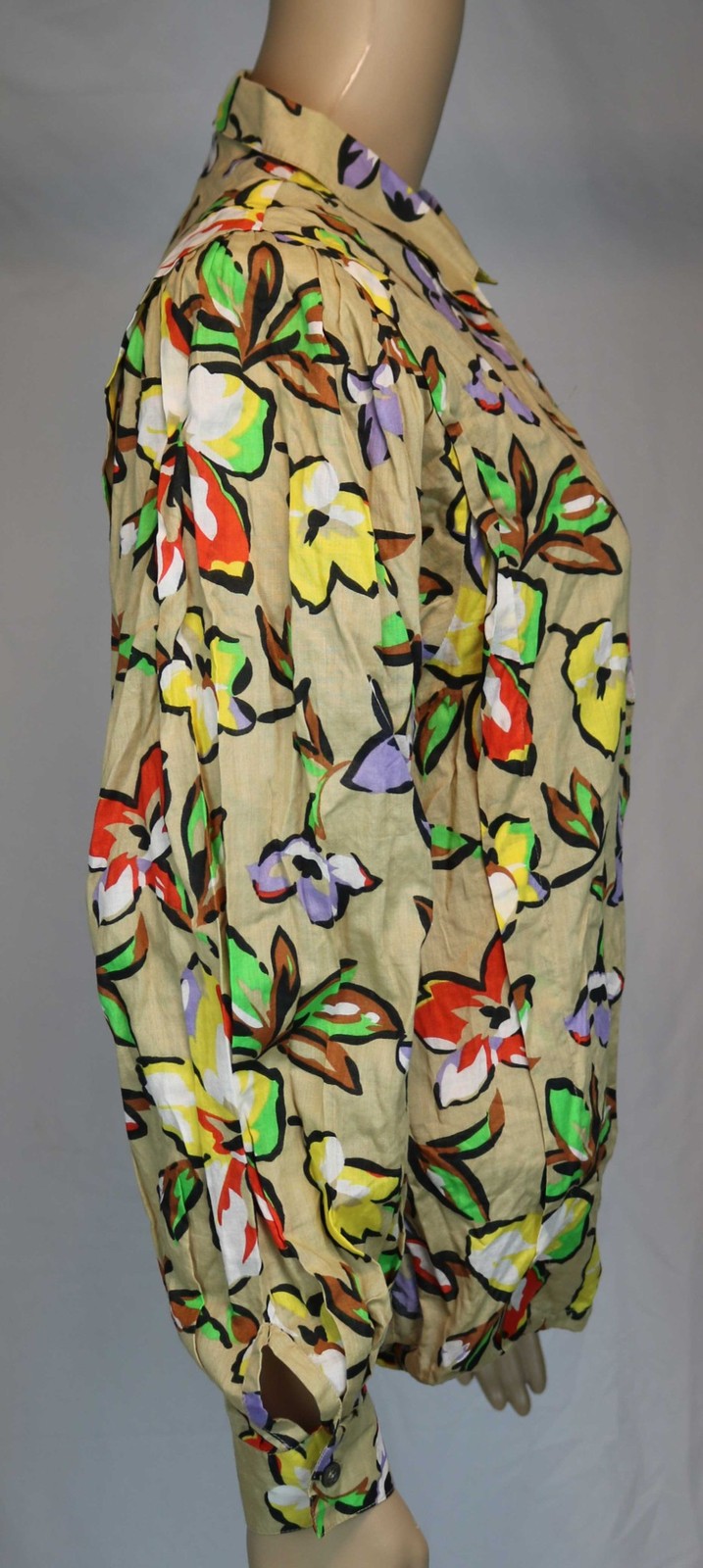 80s Vintage Shirt Blouse Top New Wave Floral Print Lightweight Cotton Fall 10