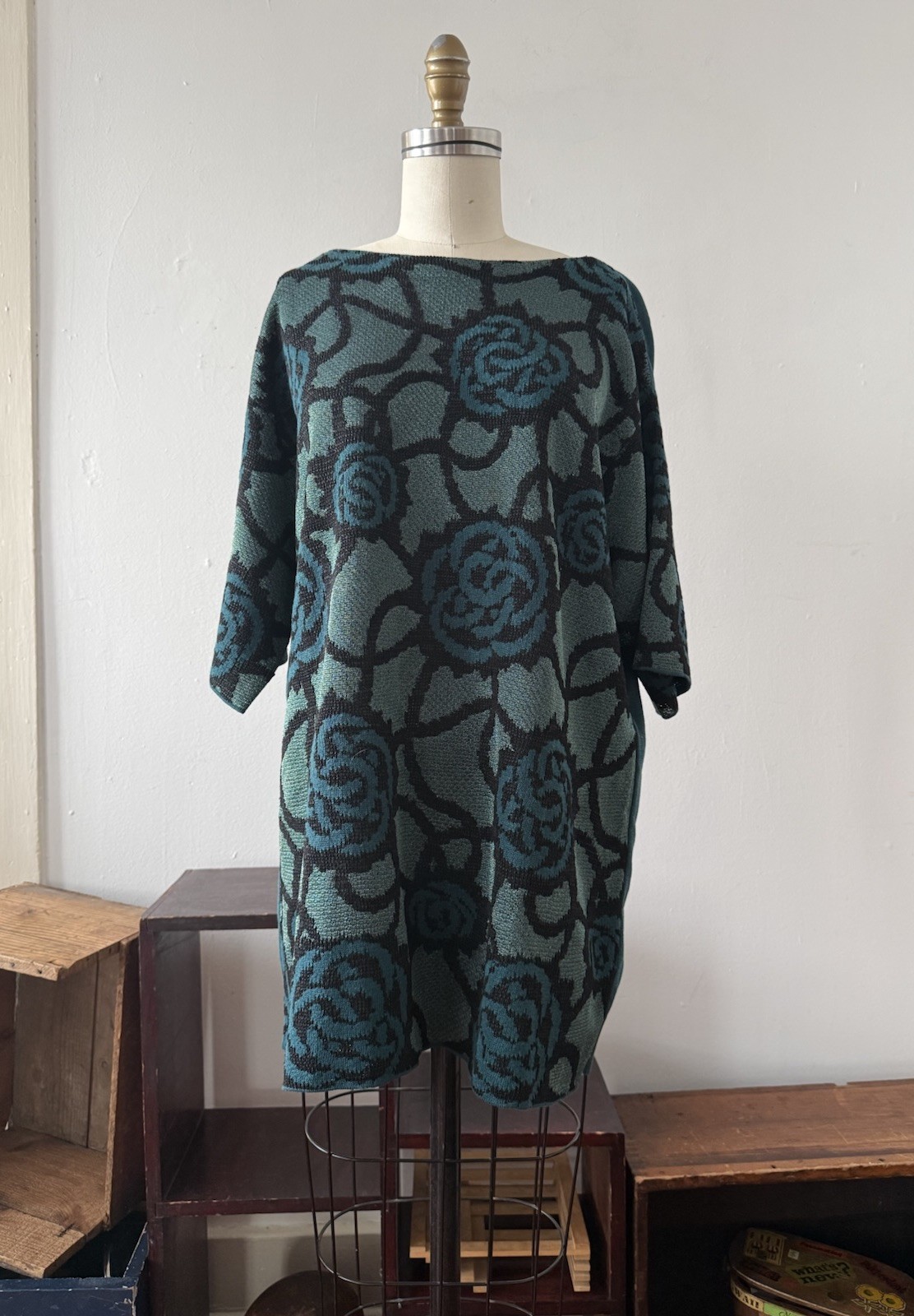 Vintage Dries Van Noten Rose Jacquard Knit Oversized Sweater/Tunic Avant Garde