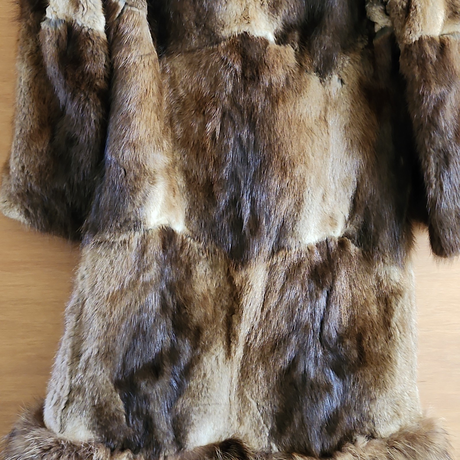Vintage Rabbit Fur Coat w/ Raccoon Fur Collar & Trim Paisley Lining 41″ -AS IS-