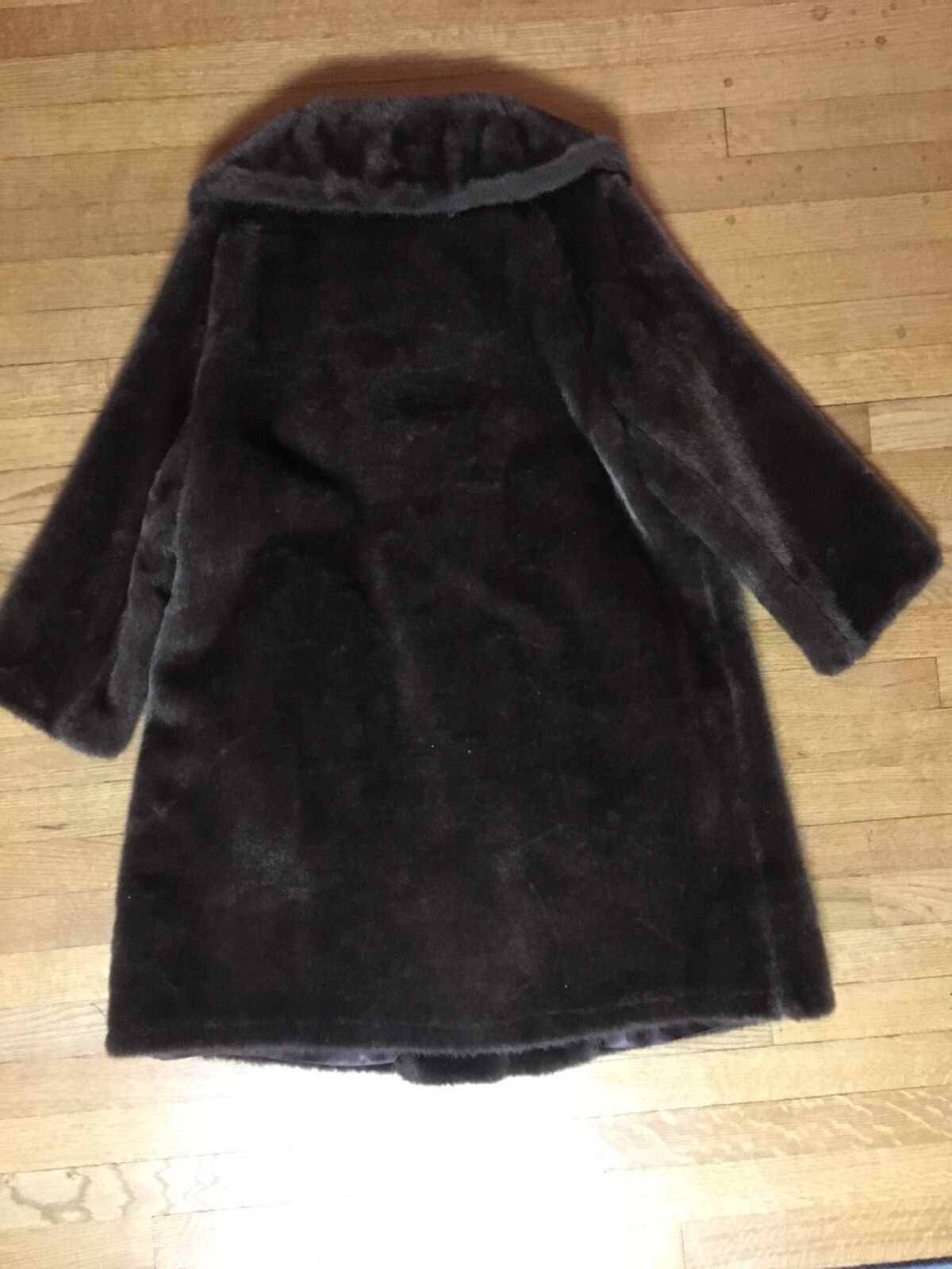 Vtg 50s 60s Ladies Brown Faux Fur Long Coat Jacket Womens M-L Party Glam Mod