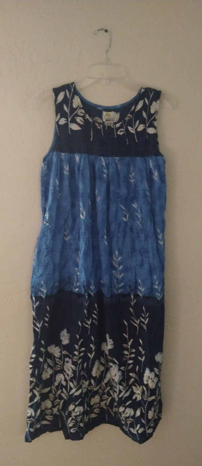 Vintage Daffodil Mumu Dress Womens M Blue Floral Lounge Wear Sleeveless Cotton