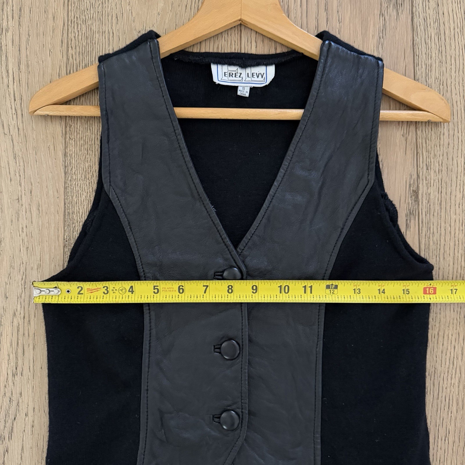 Vintage Erez Levy Black Leather & Wool Vest Women’s Small Minimalist 90s