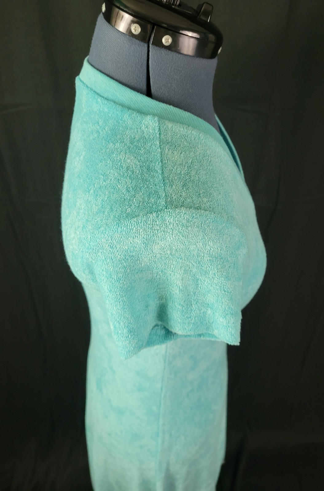 Vintage Turquoise Blue Terry Cloth S/S Dress/Cover-Up w V-Neck Size 32 (XS)