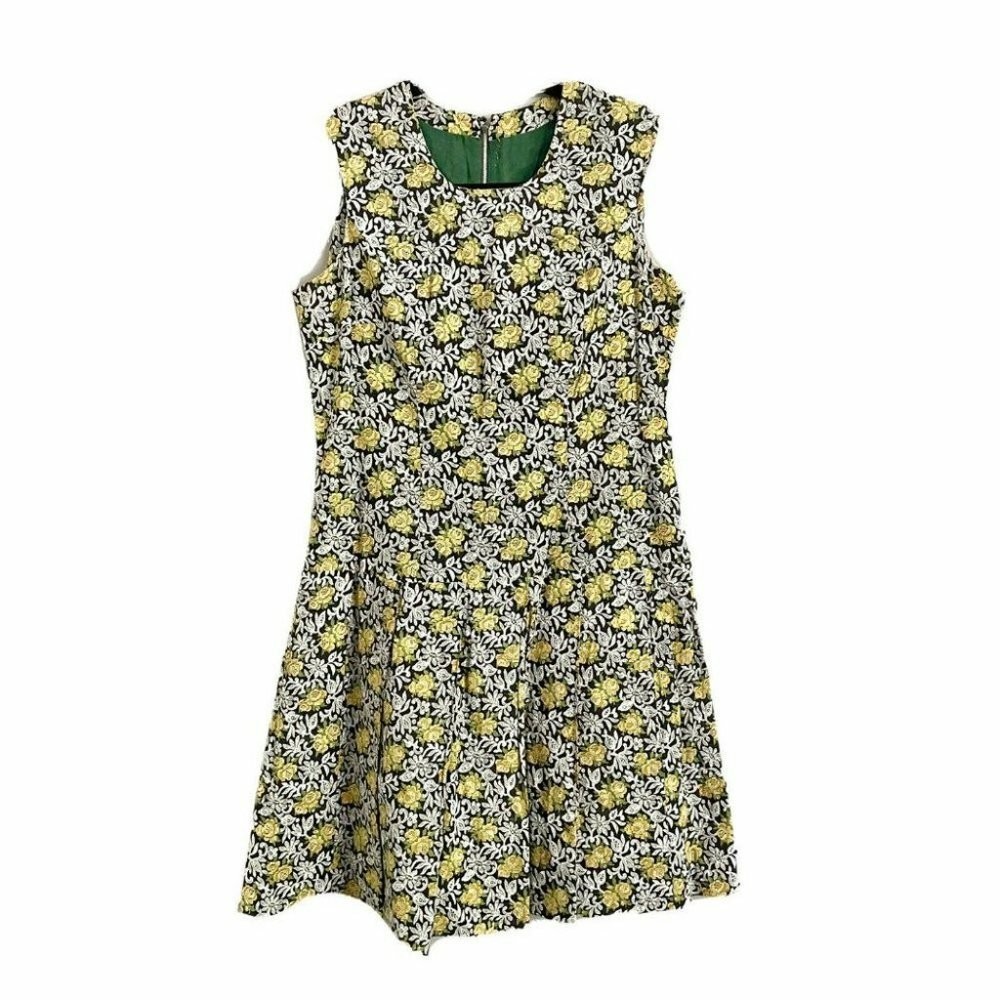 Vintage 60s Sleeveless Cotton Poplin Floral Embroidered Look Dress – Small