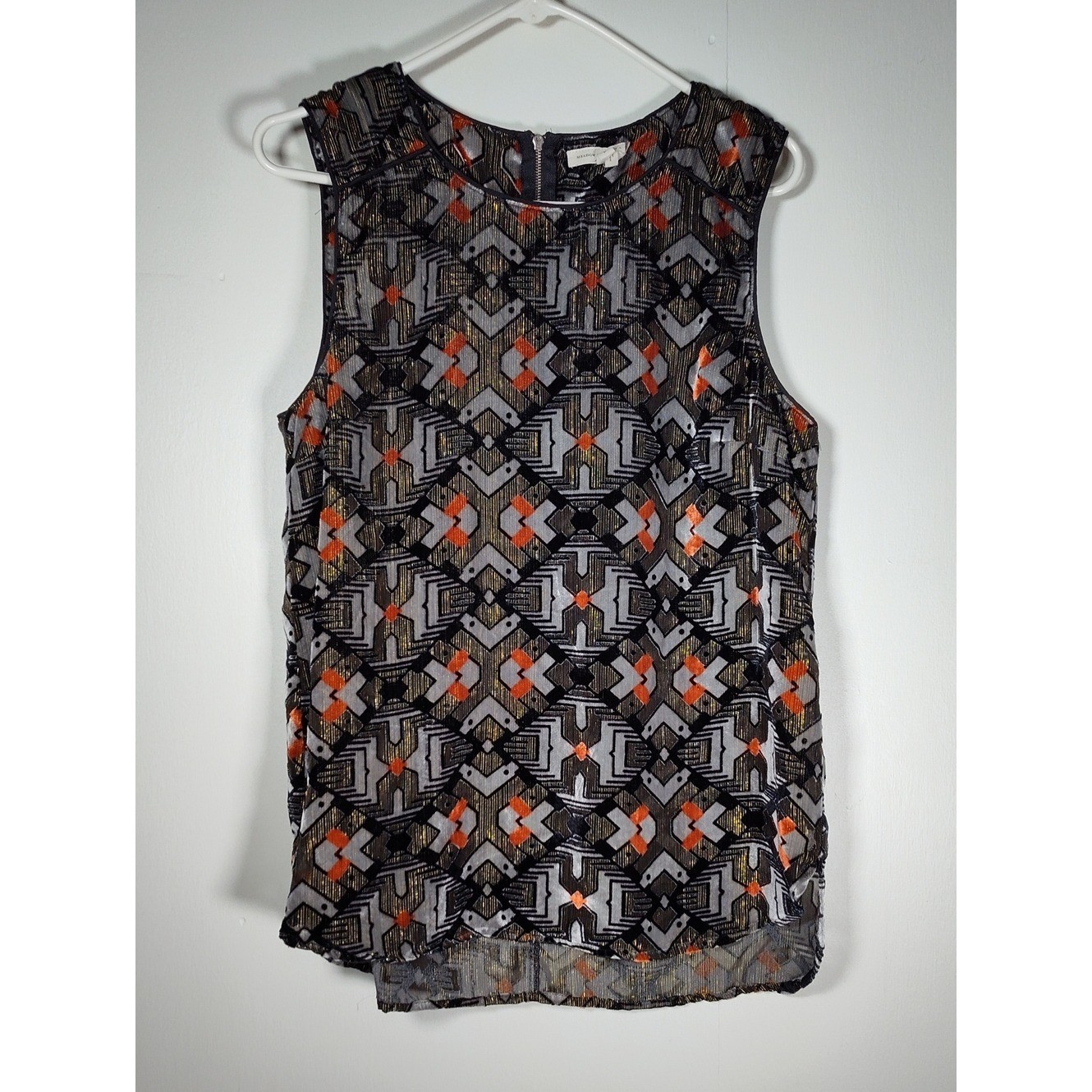 Anthropologie Meadow Rue art deco black gold velvet mixed tank blouse L