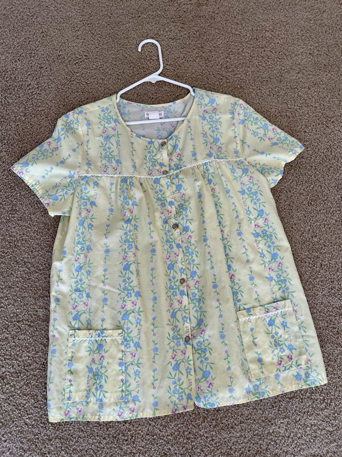 Vintage 70’s Floral Casual Nights Womens Large Yellow Housecoat With Pockets
