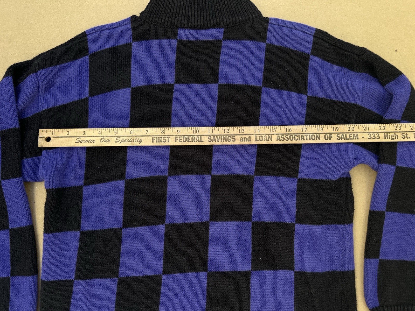 VTG Nordstrom Sweater Womens Sz M 80s 90s Checkerboard Black Purple Brass Plum