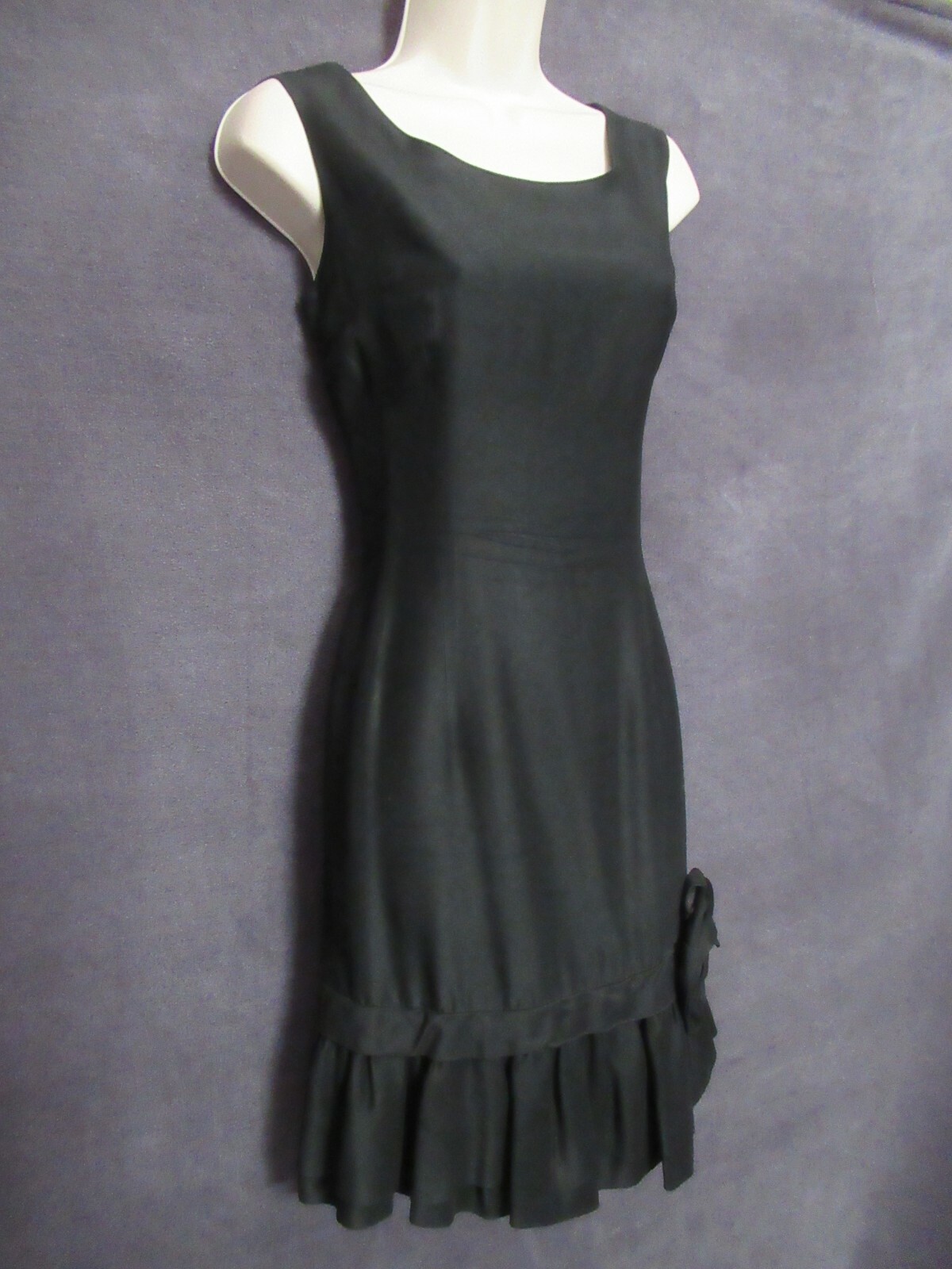 50’s Vintage SABA Juniors Black Sleeveless Fitted Pleated Rosette Party Dress M