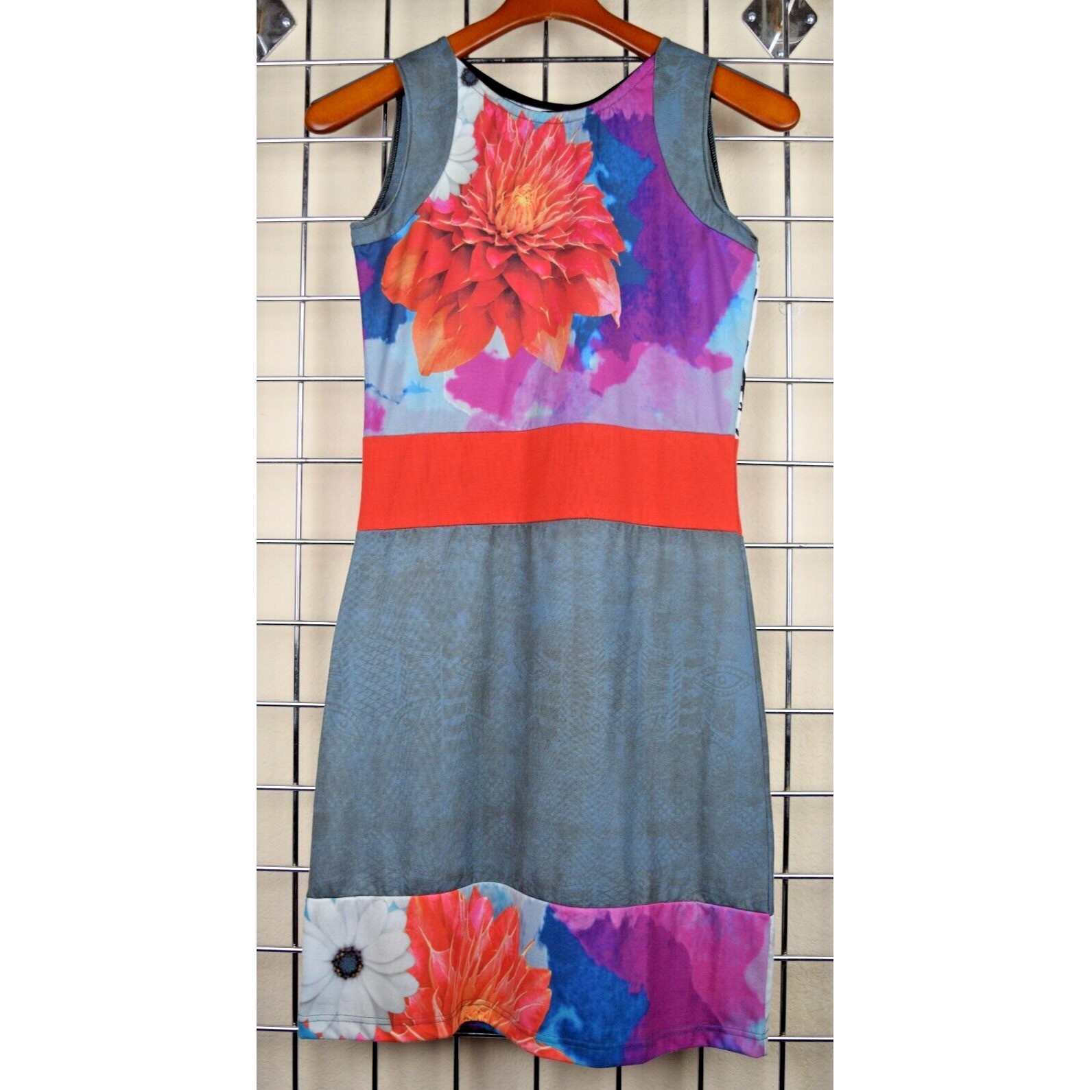 Vintage Mini Dress Avispada Size S/M 90s Bright Big Color Patchwork Soft Stretch