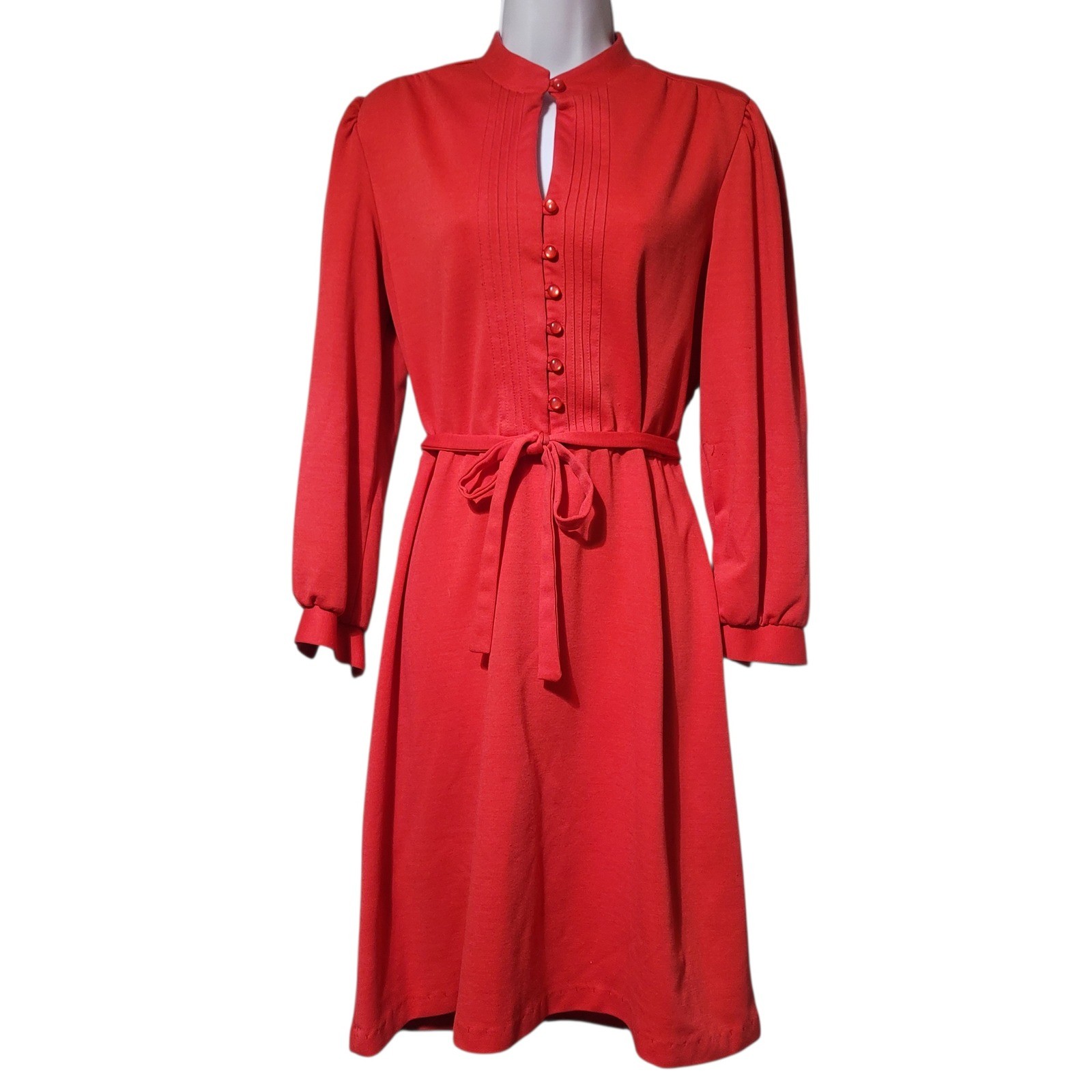 Vintage Halmode Petites Pink Mock Neck Pintuck Midi Dress Long Sleeve Size 16P