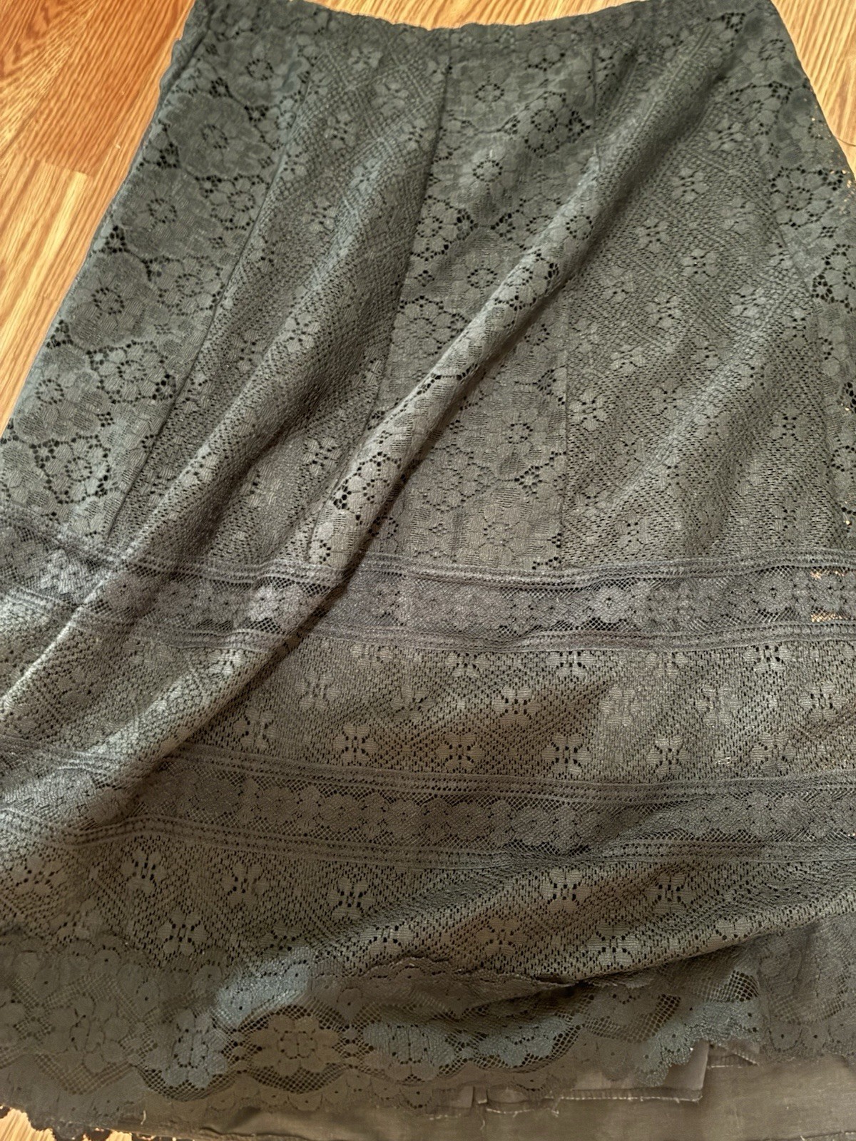 VTG 60s 70s CAREFREE FASHIONS Black Patchwork Lace Lined Skirt Hippie Cottage M