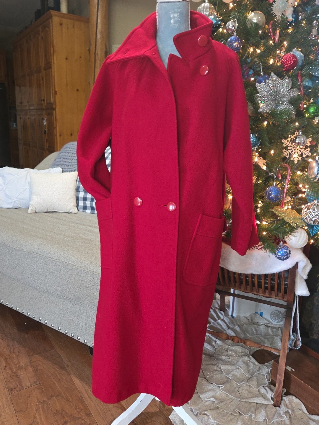 Vintage Central Park 100% Red Wool Anglo Fabrics SZ 14 Long Duster Jacket USA
