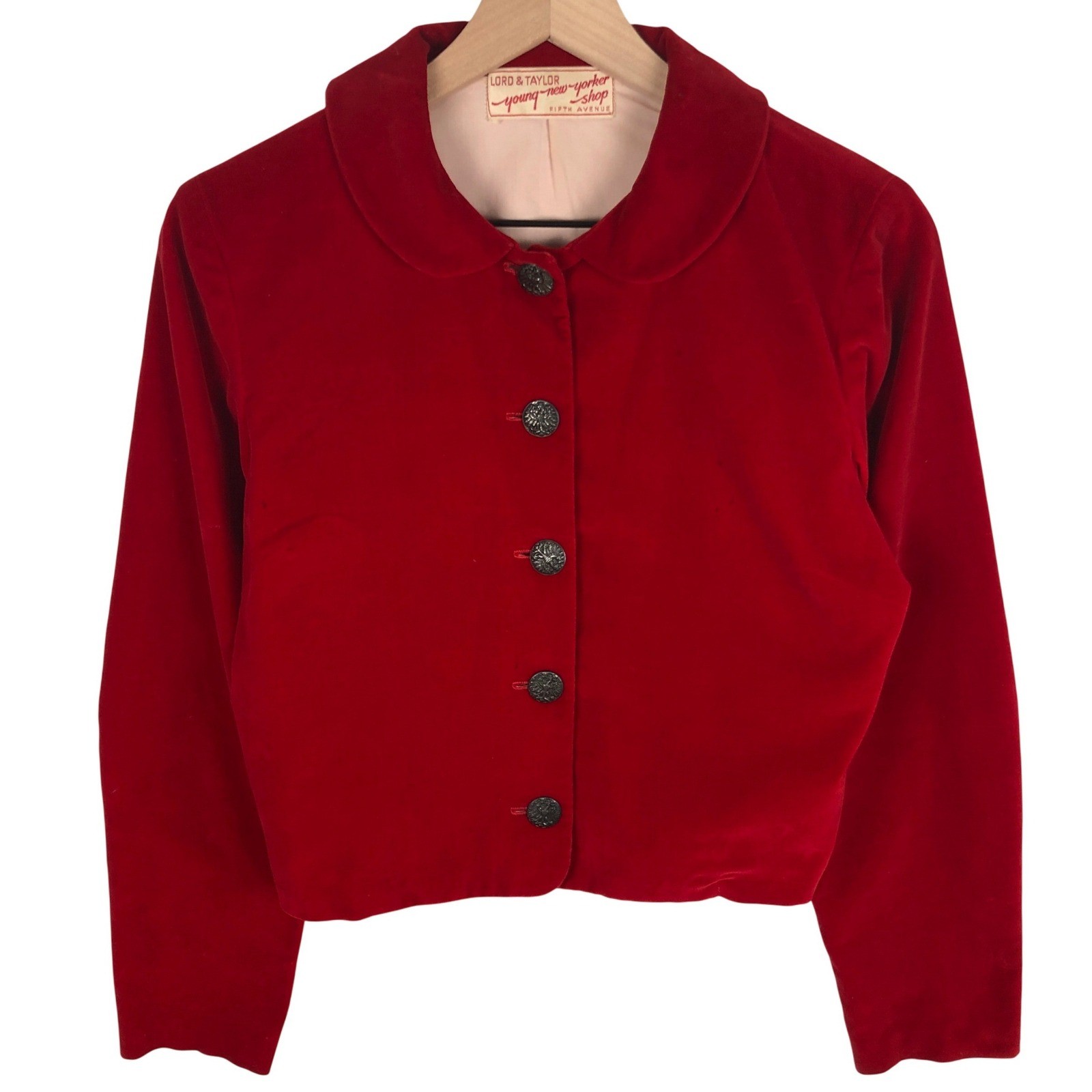 VTG Lord & Taylor Young New Yorker Velvet Cropped Jacket Sz S Red Peter Pan