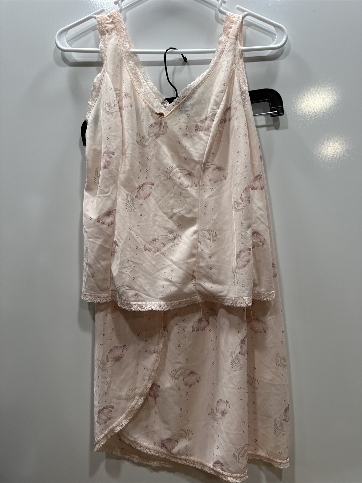 Vintage Slip Set By Blush Peach Pink Silky Nylon Lace Slit Vintage Lingerie USA