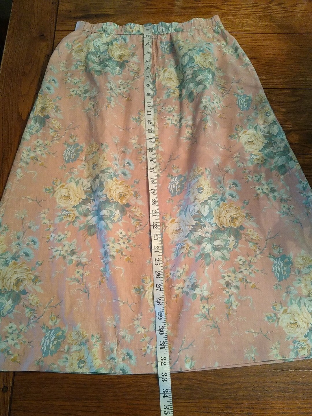 VTG John Meyer Skirt Pink Floral Cottagecore Pockets Elastic Back 29-30″ Waist
