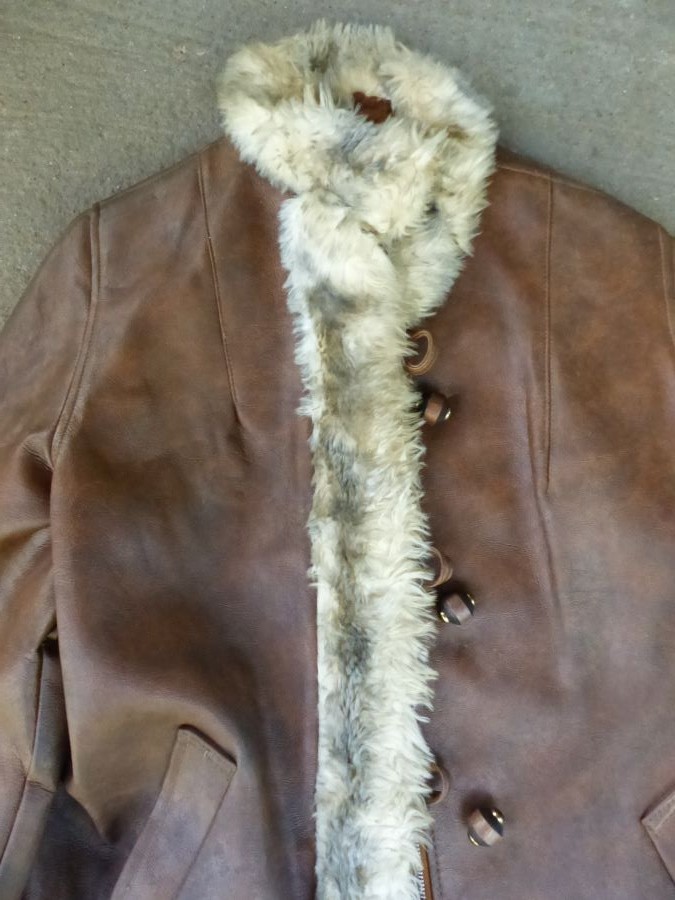 Vintage 1960s Ladies Leather Fur Coat Toggle Wood Button Closure Cort Zipper