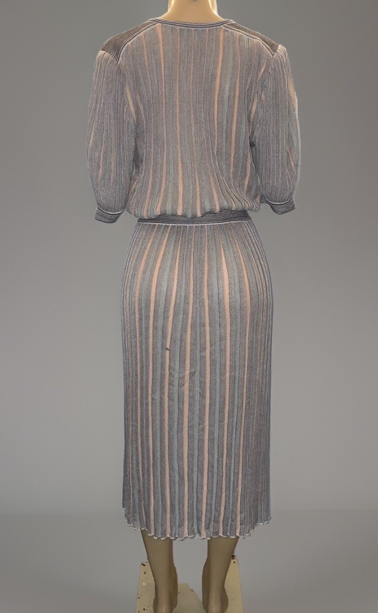 Vintage 1970s Albert Nipon Italy Knit Wrap Dress Short Sleeve Pleated Duster 6