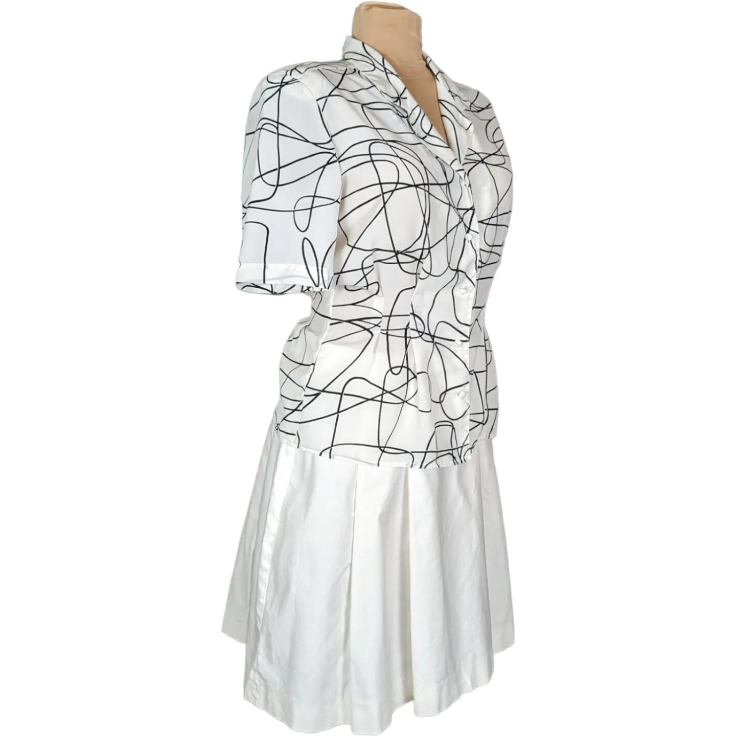Vtg 80s M/L Lloyd Williams Black White Abstract Blouse Art to Wear New Wave Work