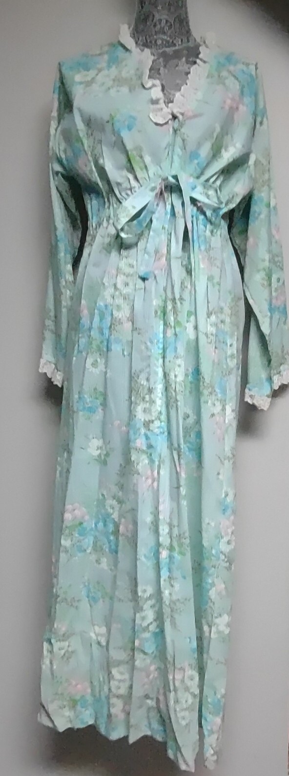 Vtg 70s Robe Boho Hippie Peasant JCPenney Floral Eyelet Lace Trim Sz 18 USA