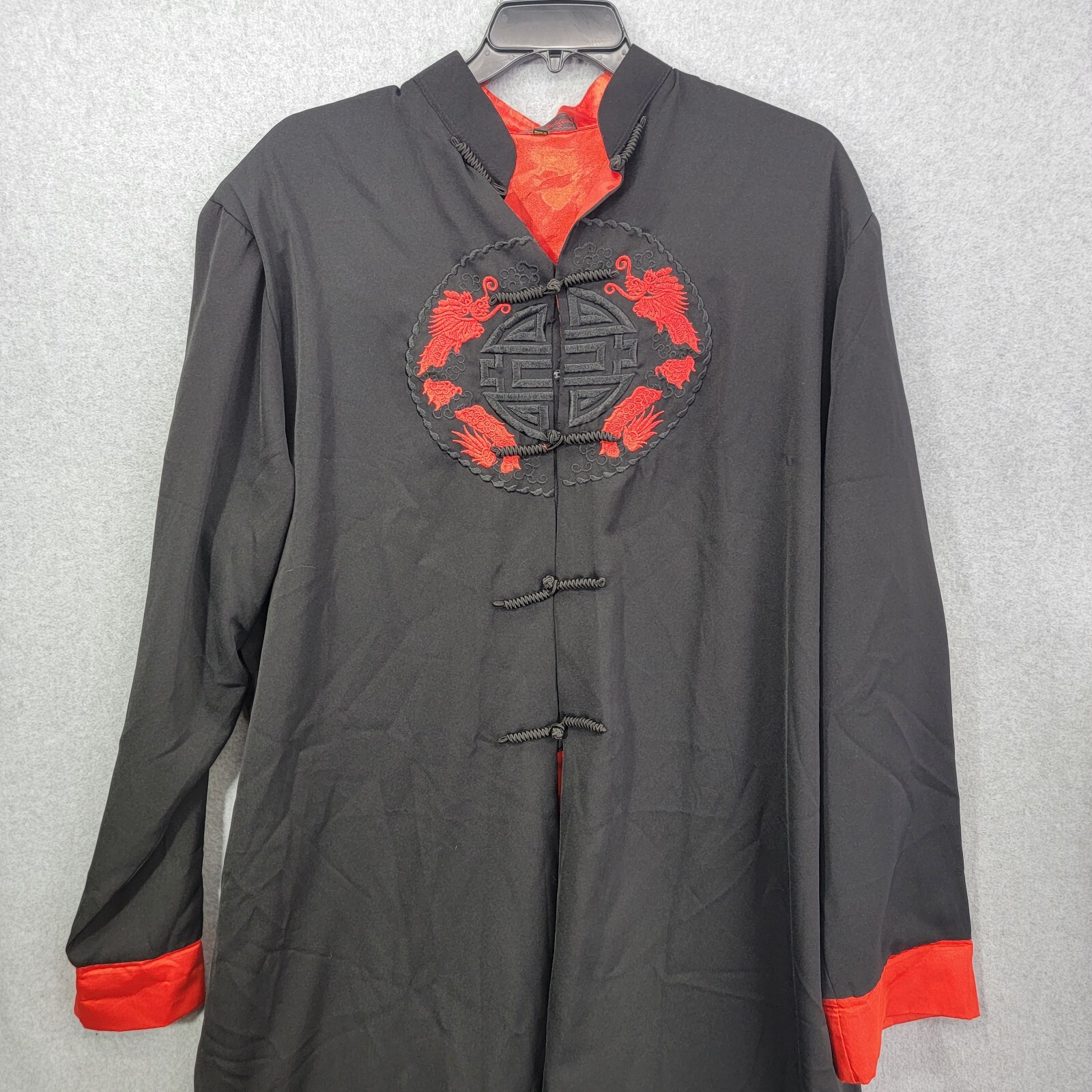 vintage kimono adult XXXL Silver Dragon Black Embroidered Dragon robe silk 3X